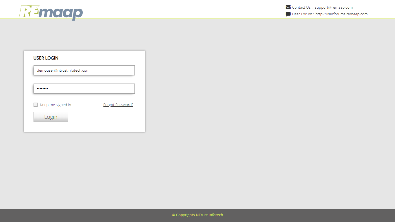 REmaap Login page